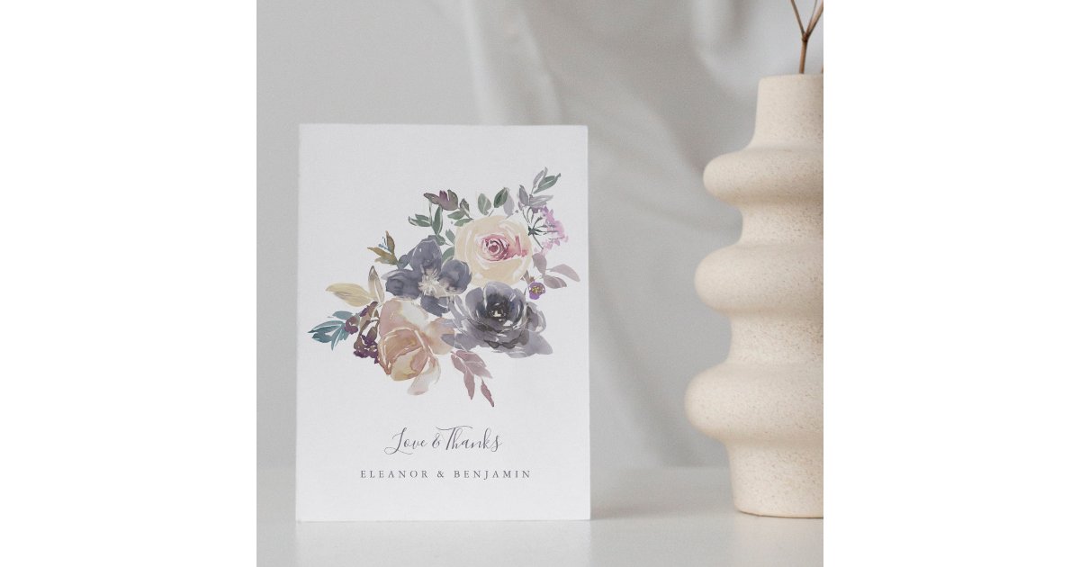 Dusty Purple Floral Watercolor Custom Wedding Thank You Card | Zazzle