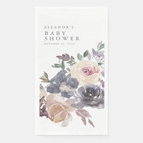 Dusty Purple Floral Watercolor Name Baby Shower  Paper Guest Towels