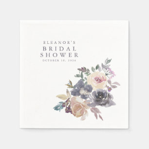 Dusty Purple Floral Watercolor Name Bridal Shower Napkins