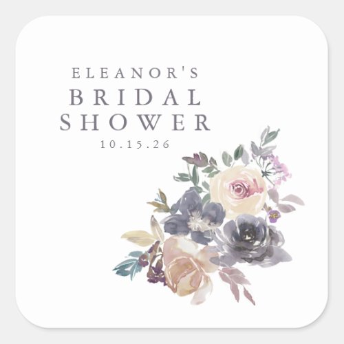 Dusty Purple Floral Watercolor Name Bridal Shower  Square Sticker