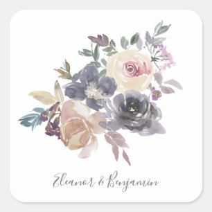 Dusty Purple Floral Watercolor Wedding Custom Square Sticker