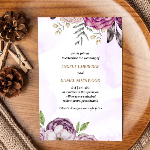 Dusty Purple Floral Watercolor wedding Invitation