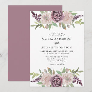 Dusty Purple Floral Watercolor Wedding Invitation