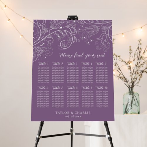 Dusty Purple Floral Wedding 10 Table Seating Chart Foam Board