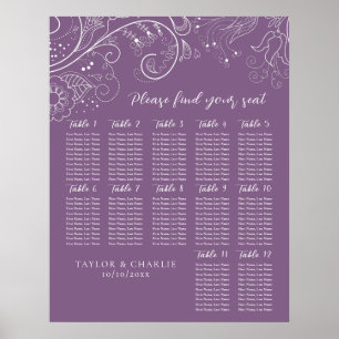 Dusty Purple Floral Wedding 12 Table Seating Chart