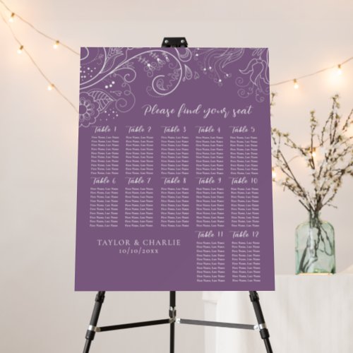 Dusty Purple Floral Wedding 12 Table Seating Chart Foam Board
