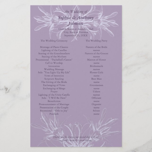Dusty Purple Floral Wedding Program (Front)