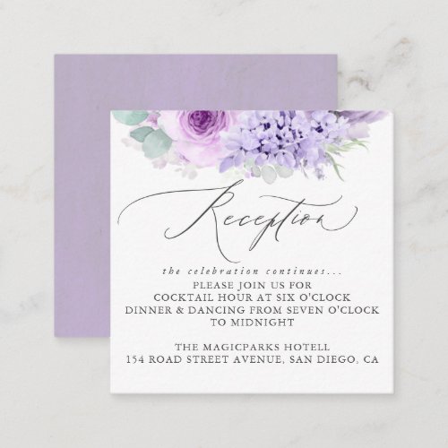 Dusty Purple Floral Wedding Reception Enclosure Card