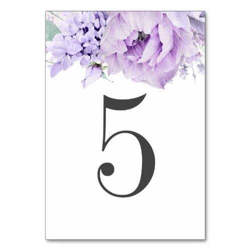 Dusty Purple Floral Wedding Table Number