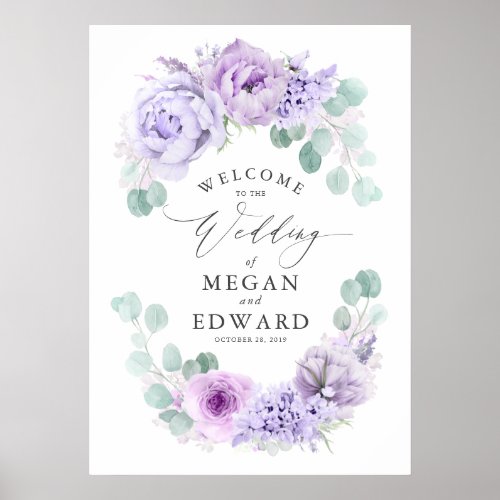Dusty Purple Floral Wedding Welcome Poster
