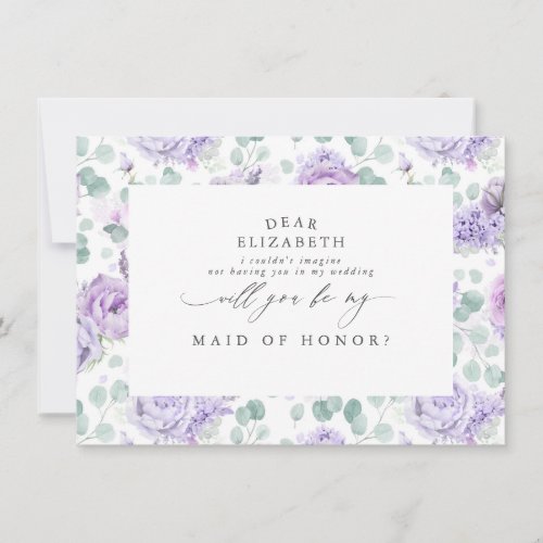 Dusty Purple Floral Will You Be My Bridesmaid