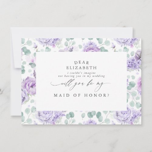 Dusty Purple Floral Will You Be My Bridesmaid Invitation