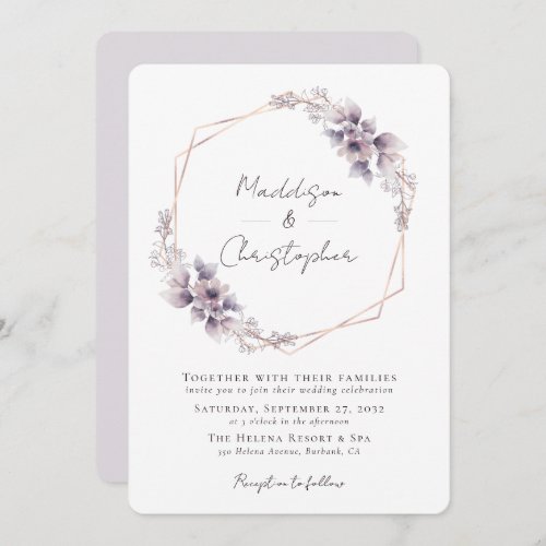 Dusty Purple Floral Wreath Wedding Invitation