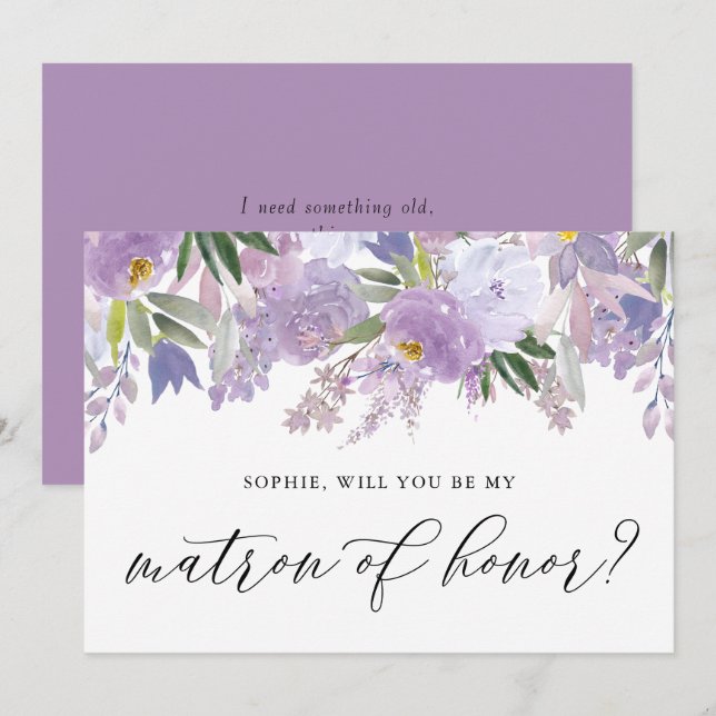 Dusty Purple Flower Will You Be My Matron of Honor Invitation (Front/Back)