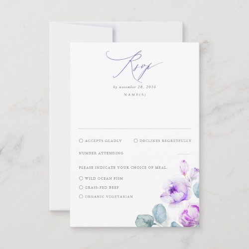 Dusty Purple Flowers Elegant Dreamy Wedding RSVP