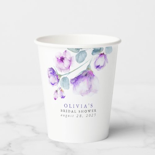 Dusty Purple Flowers Elegant Party Shower Paper Cups