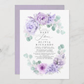 Dusty Purple Flowers Elegant Soft Baby Shower Invitation (Front/Back)