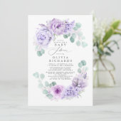Dusty Purple Flowers Elegant Soft Baby Shower Invitation (Standing Front)