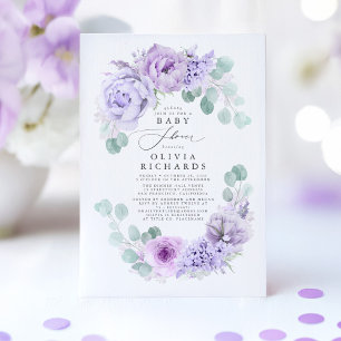 Dusty Purple Flowers Elegant Soft Baby Shower Invitation