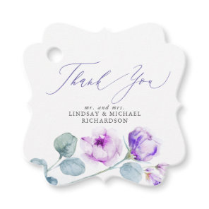 Dusty Purple Flowers Elegant Wedding Thank You Favor Tags