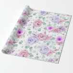 Dusty Purple Flowers Eucalyptus Leaves Botanical W Wrapping Paper<br><div class="desc">Fabulous greenery branches and dusty purple and pink flowers wrapping paper</div>