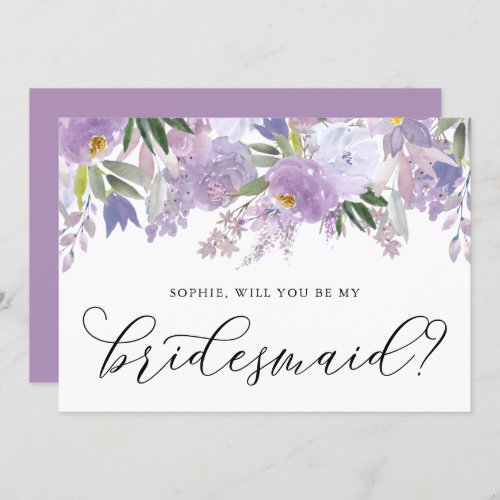 Dusty Purple Flowers Will You Be My Bridesmaid Invitation