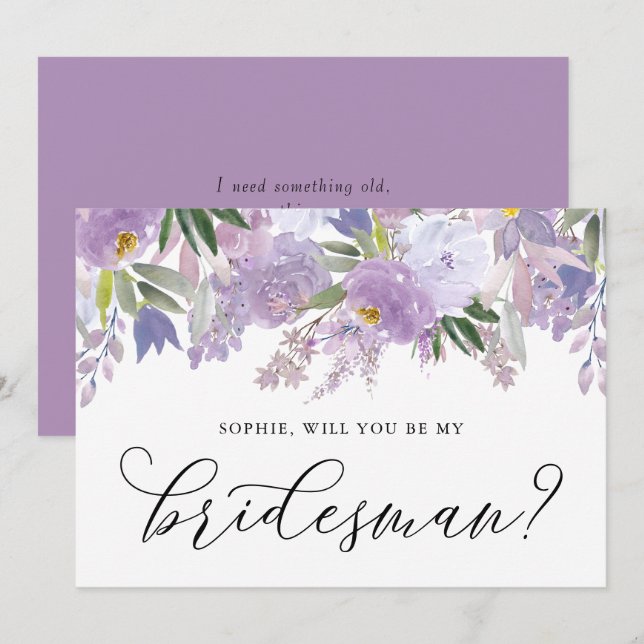 Dusty Purple Flowers Will You Be My Bridesman Invitation (Front/Back)