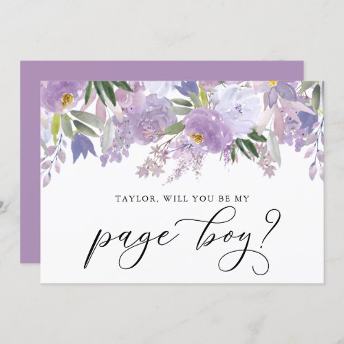 Dusty Purple Flowers Will You Be My Page Boy Invitation
