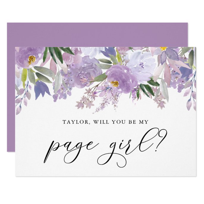 Dusty Purple Flowers Will You Be My Page Girl Invitation