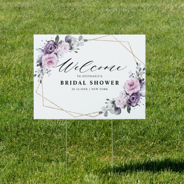 Dusty Purple Geometric Bridal Shower Welcome Sign (Insitu)
