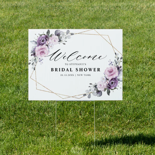 Dusty Purple Geometric Bridal Shower Welcome Sign | Zazzle