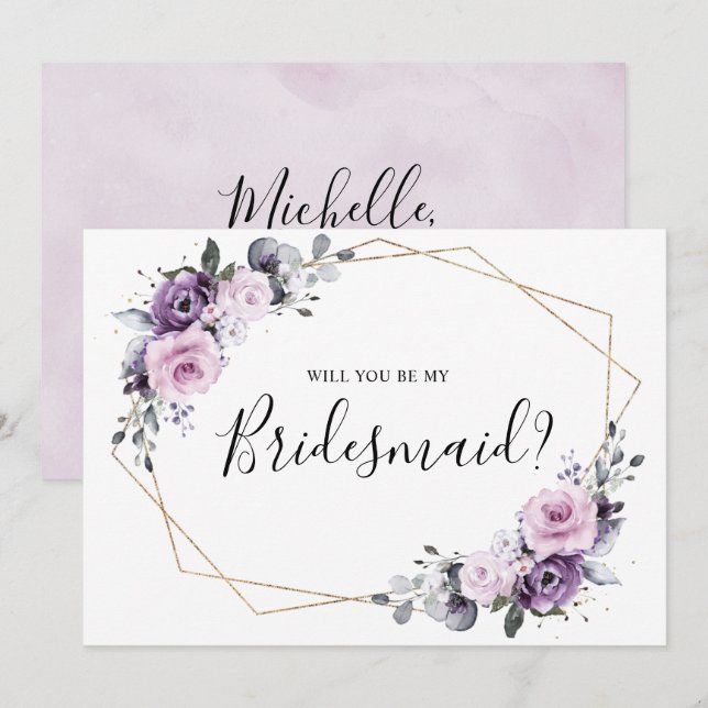 Dusty Purple Geometric Will You Be My Bridesmaid Invitation (Front/Back)