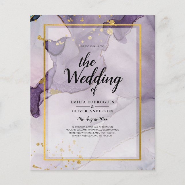 Dusty Purple Gold Alcohol INK Abstract Wedding Flyer (Front)