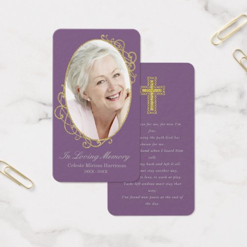 Dusty Purple Gold Photo Funeral Prayer Card