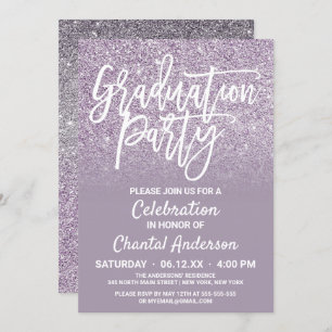 Dusty Purple Gray Faux Glitter Ombre Graduation Invitation