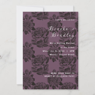 Dusty Purple‑Gray Rose Wedding Invitation