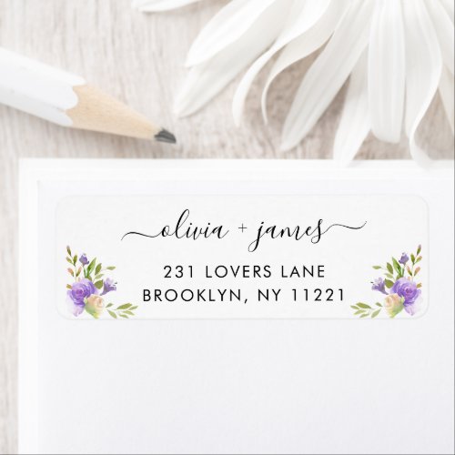 Dusty Purple Greenery Foliage Floral Watercolor Label