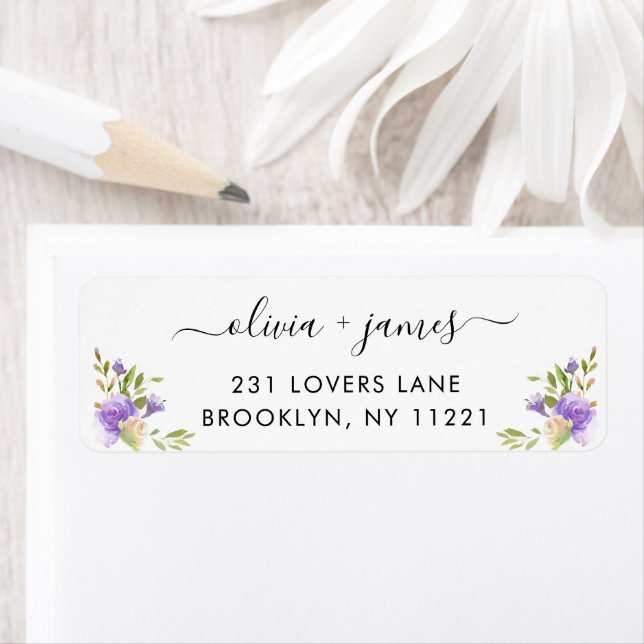 Dusty Purple Greenery Foliage Floral Watercolor Label (Insitu)