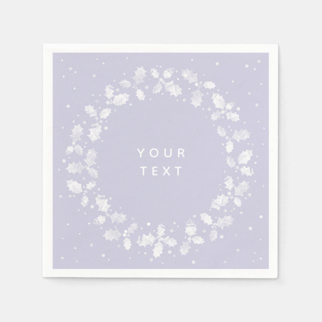 Dusty Purple Hand Printed Holly Wreath Christmas Napkins (Front)