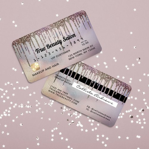 Dusty Purple Holographic Glitter Drips Credit Business Card