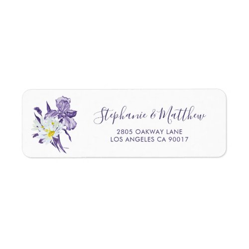 Dusty Purple Iris White Daisy Botanical Wedding Label