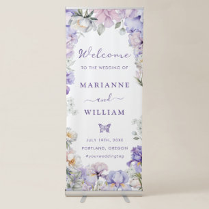 Dusty Purple Iris White Peony Botanical Wedding Retractable Banner
