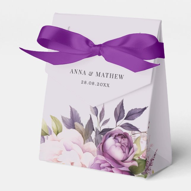 Dusty Purple Lavender Floral Boho monogram wedding Favor Boxes (Front Side)