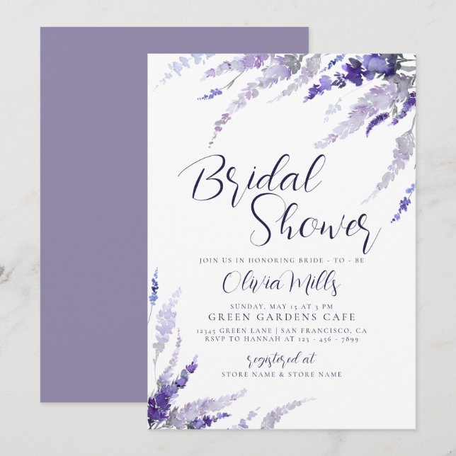 Dusty Purple Lavender Floral Lilac Bridal Shower Invitation (Front/Back)