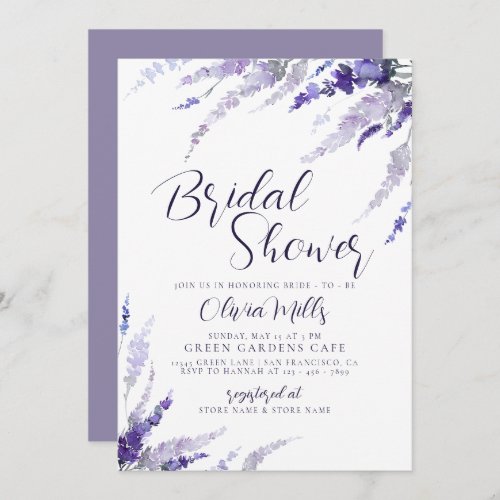Dusty Purple Lavender Floral Lilac Bridal Shower Invitation