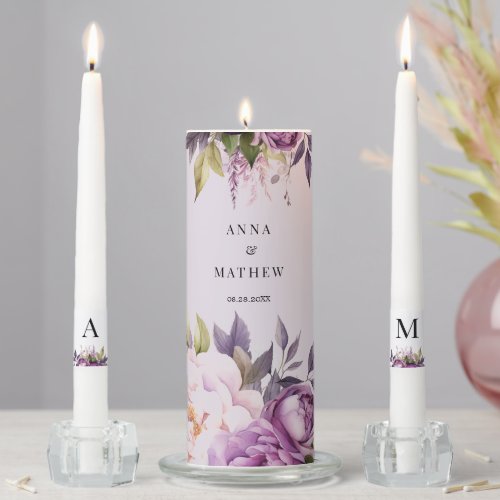 Dusty Purple Lavender Floral wedding   Unity Candle Set