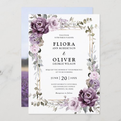 Dusty Purple Lavender Gold Geometric Wedding Invit Invitation