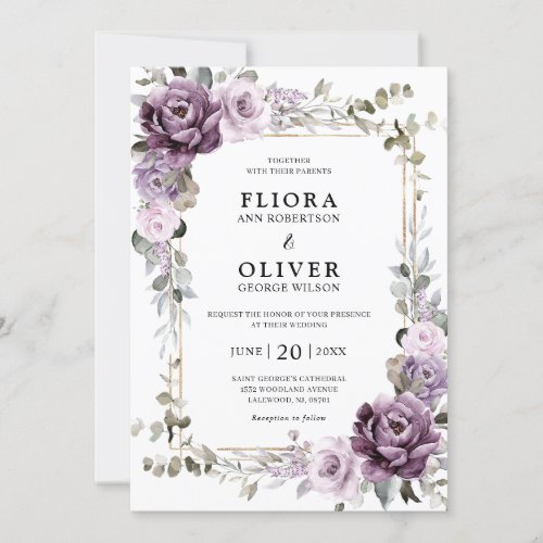 Dusty Purple Lavender Gold Geometric Wedding Invitation