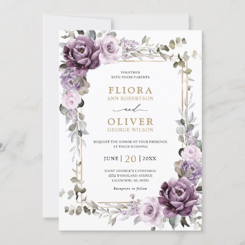 Dusty Purple Lavender Gold Geometric Wedding       Invitation