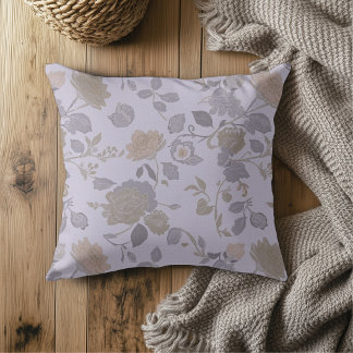 Dusty Purple Lavender Gray Modern Farmhouse Floral Throw Pillow